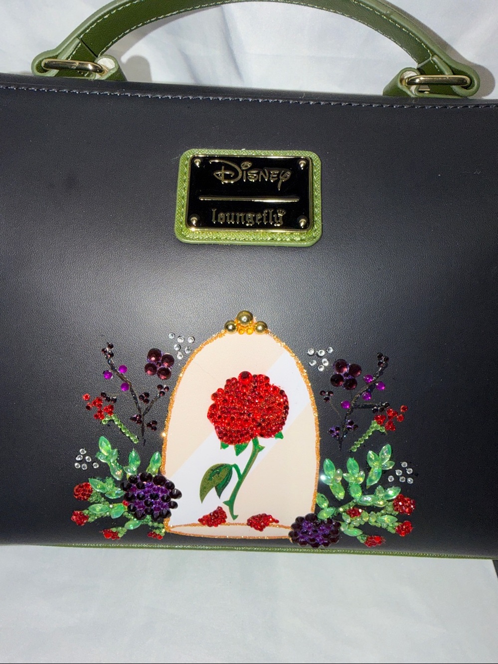 Loungefly Disney beauty and the beast black rose Blinged Crossbody bag - Picture 7 of 10